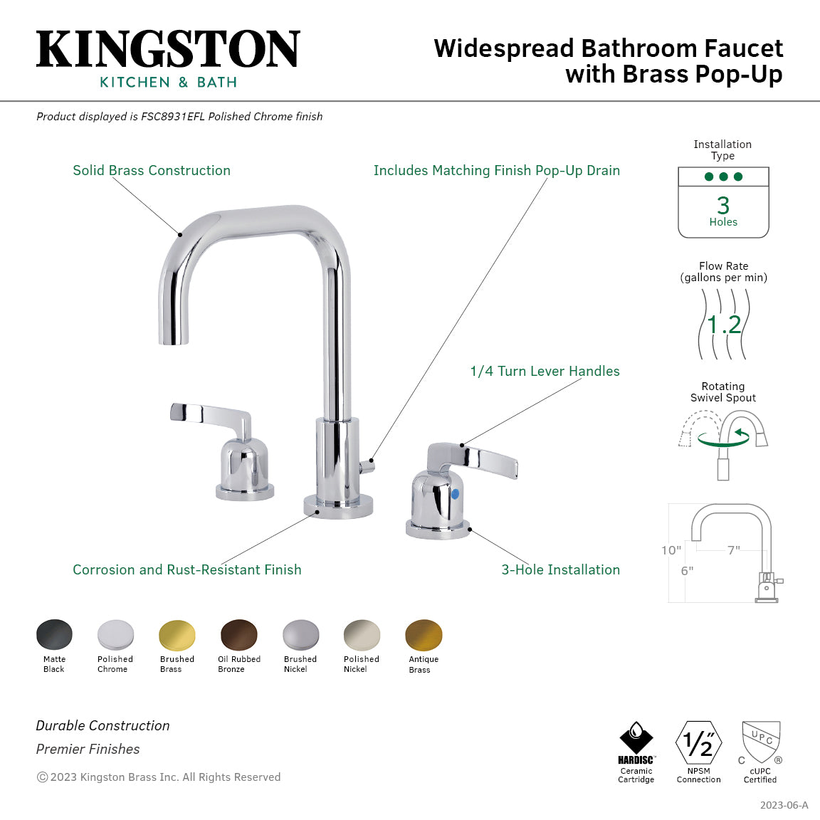 Kingston Sona FSC893EFLAB - Centurion Widespread Bathroom Faucet with Brass Pop-Up, Antique Brass — thumbnail 2
